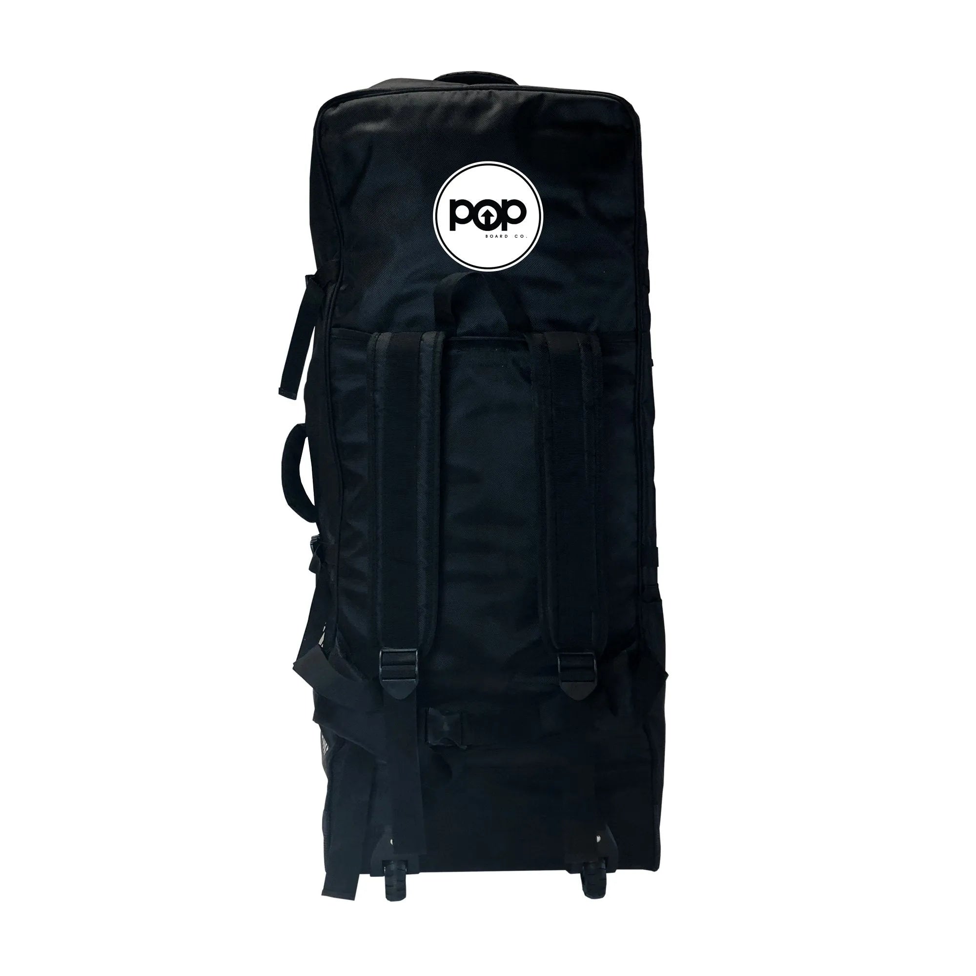POP Board Co inflatable SUP bag with backpack straps for easy carrying and storage.