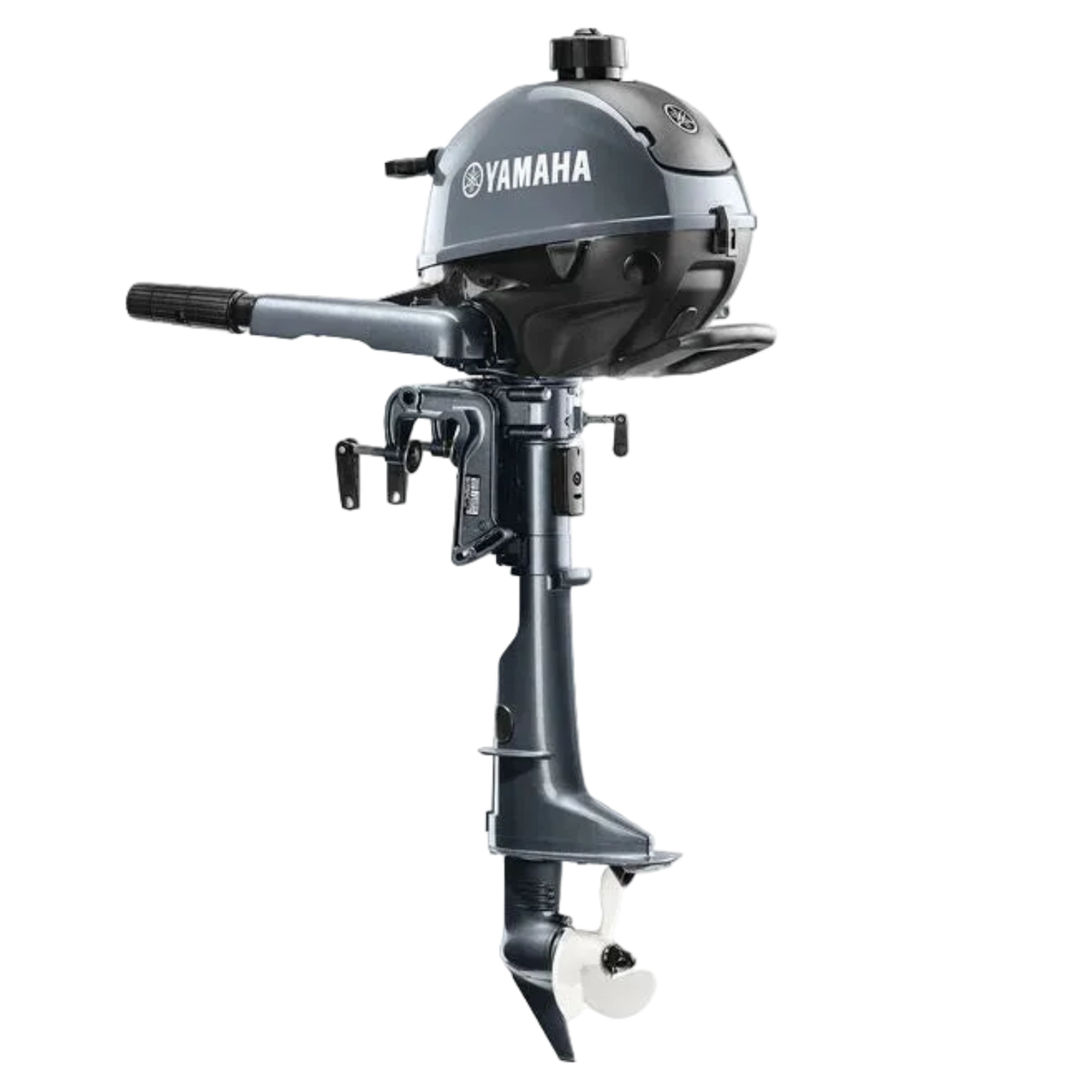 Yamaha 2.5 HP 4-stroke tiller outboard motor, side profile view