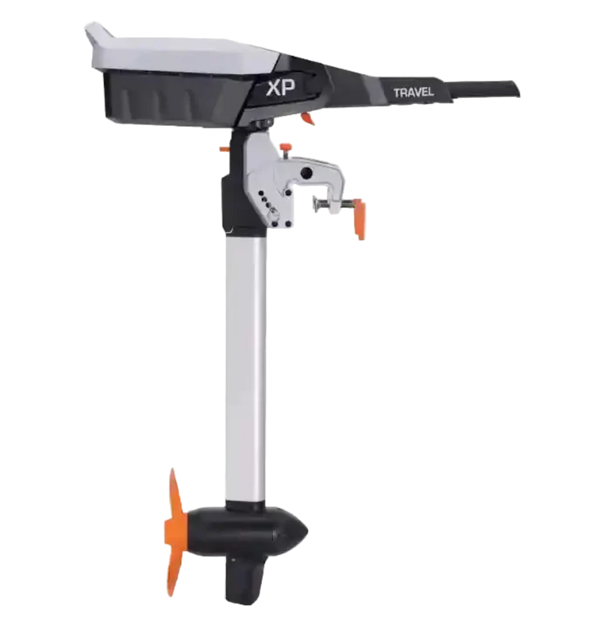 Outboard motor with 'XP' branding on a white background