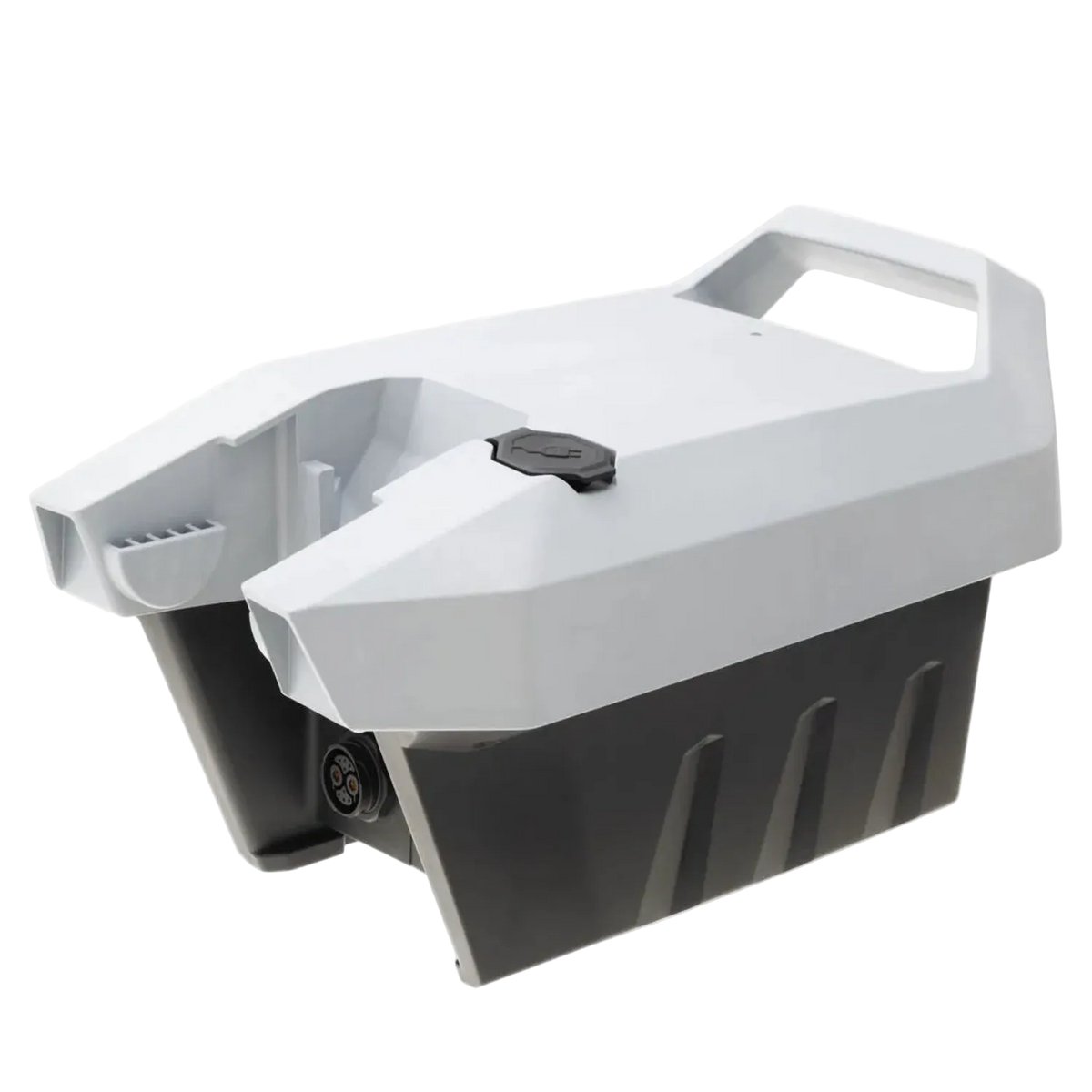 Torqeedo Travel battery power pack isometric view showcasing connectors and top handle.