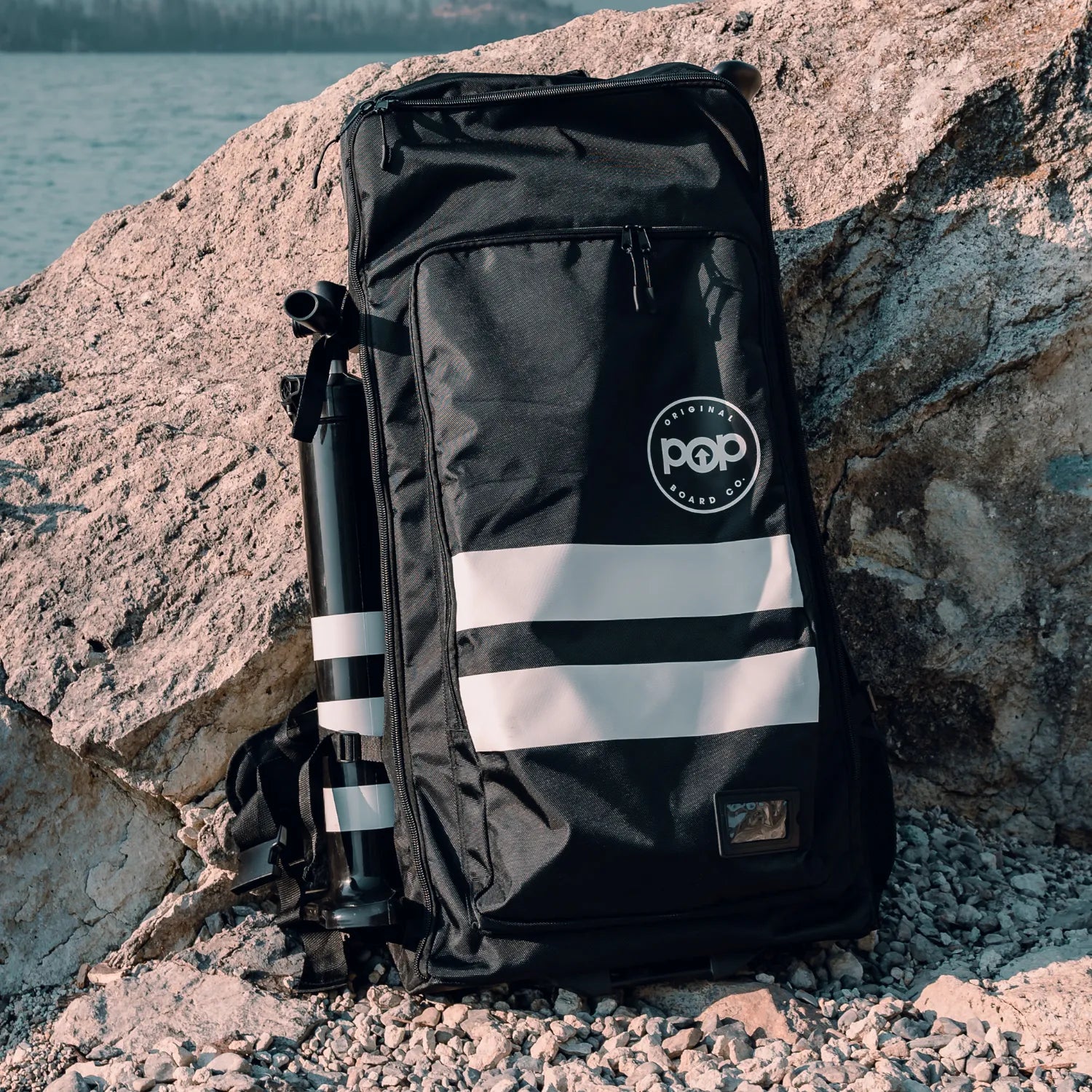 Durable travel backpack included with POP Yacht Hopper 11'0 inflatable paddleboard.