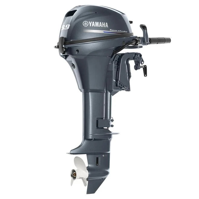 Yamaha 9.9 HP 4-stroke portable outboard motor, front view